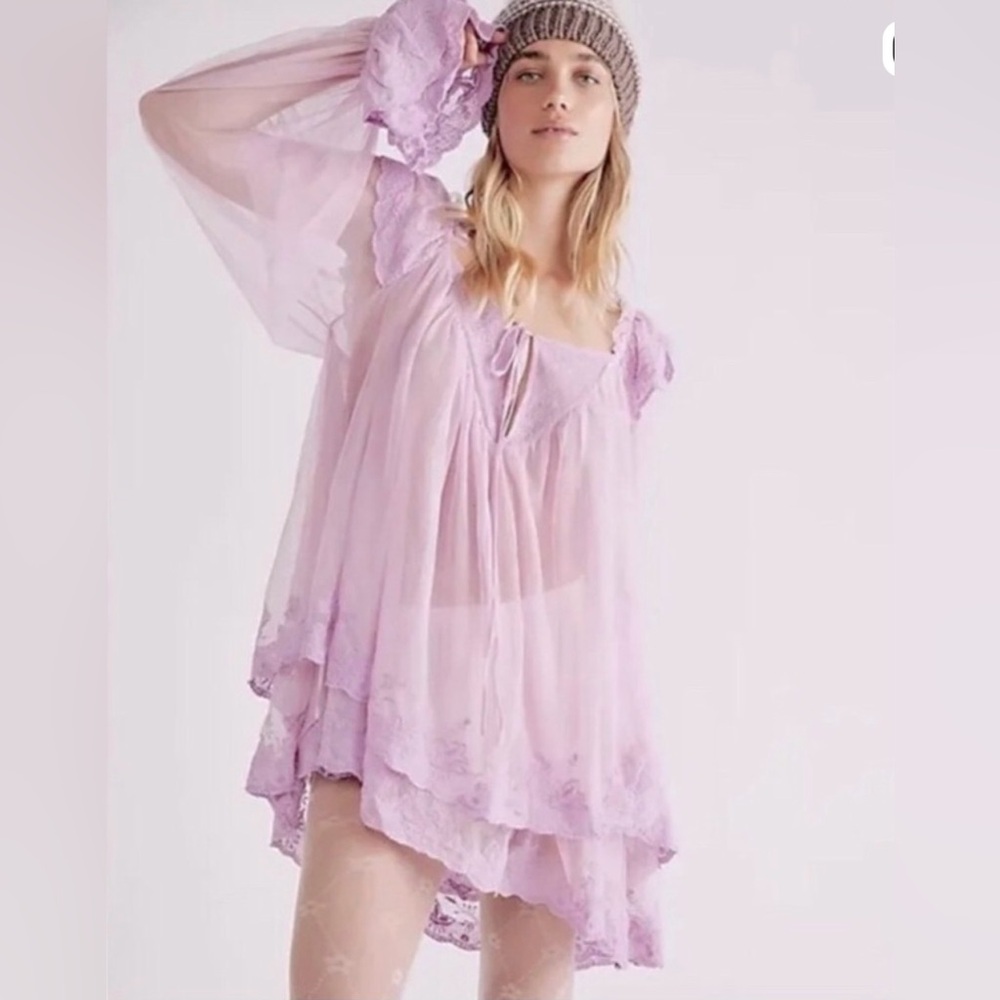 Free people tulle embroidered butterfly fields tunic dress - medium